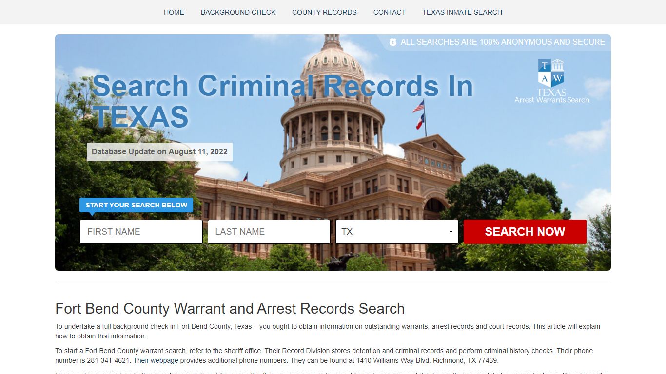 Fort Bend County Warrant and Arrest Records Search